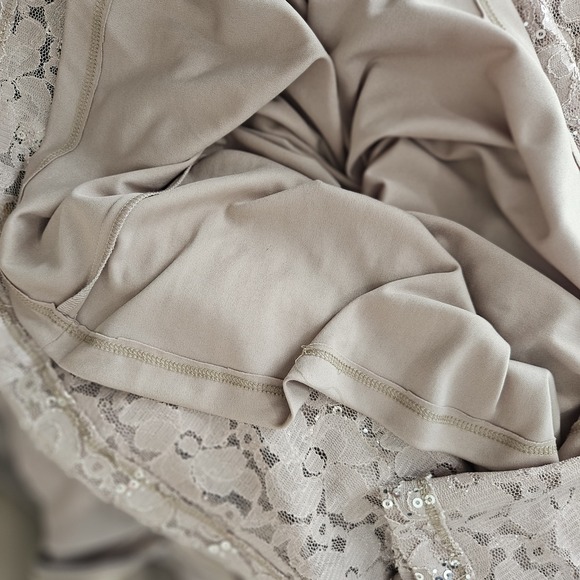 Ignite Evenings Mauve Lace Sequin Capelet Gown Dress 12P Formal Mother Bride - Picture 11 of 13